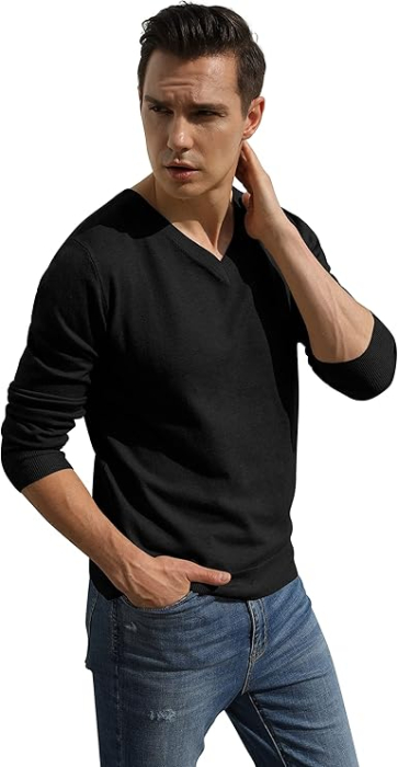 Bluza neagra casual respirabila pentru barbati, pulover tricotat, XL [5]