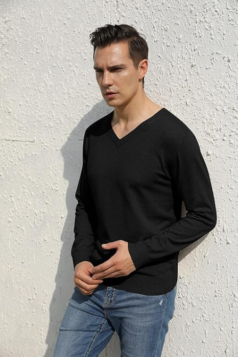 Bluza neagra casual respirabila pentru barbati, pulover tricotat, XL [3]