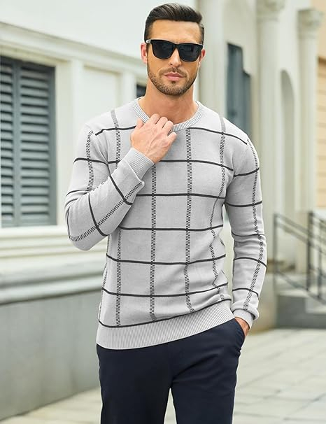 Bluza gri casual respirabila pentru barbati, pulover tricotat, M [2]