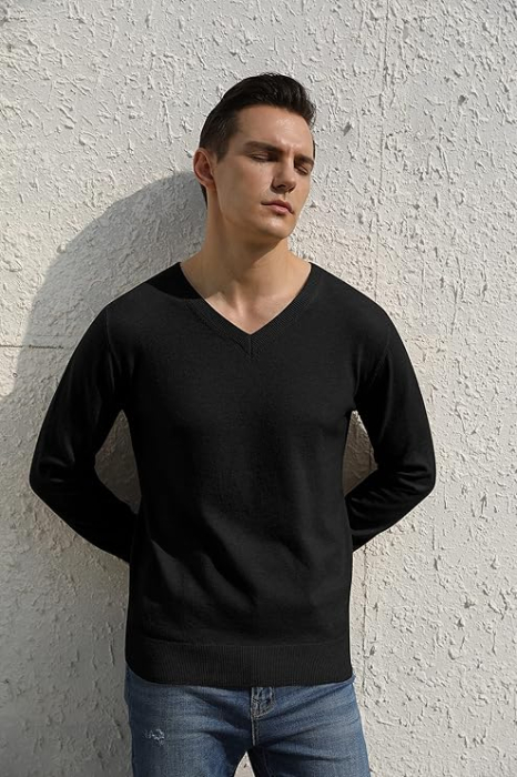 Bluza neagra casual respirabila pentru barbati, pulover tricotat, XL [2]