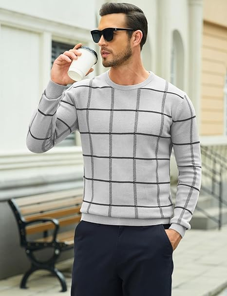 Bluza gri casual respirabila pentru barbati, pulover tricotat, M [3]