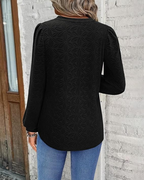 Bluza neagra lejera pentru femei, cu maneci lungi, decolteu in V, XL [2]