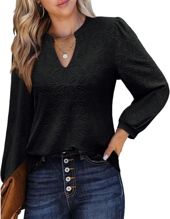 Bluza neagra lejera pentru femei, cu maneci lungi, decolteu in V, XL [3]