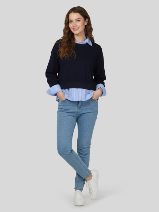 Bluza albastra lejera cu maneci lungi si camasa falsa, 3XL [3]