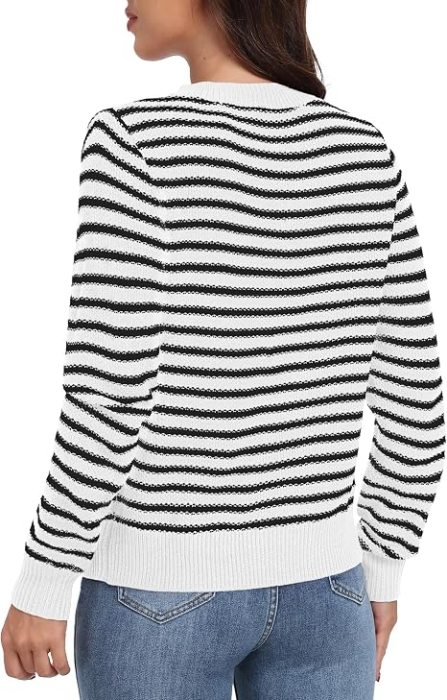 Bluza alba cu dungi lejera cu maneci lungi, cardigan tricotat pentru femei, XL [4]