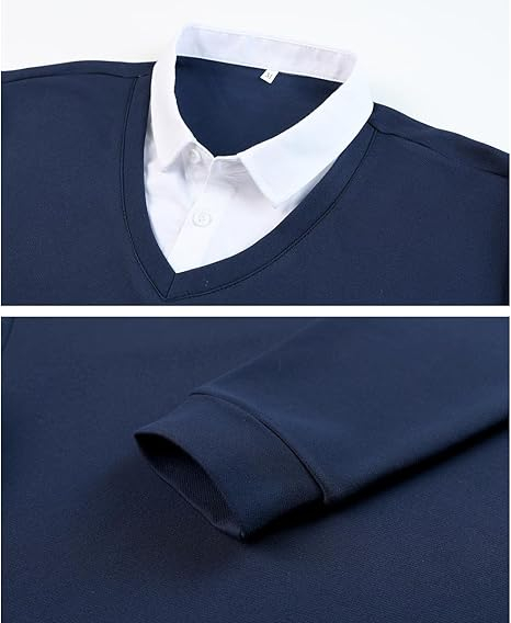 Bluza albastra lejera pentru barbati, cu maneci lungi, pulover cu decolteu camasa L [4]