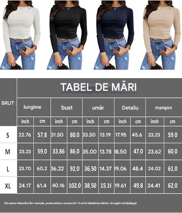 Bluza neagra mulata pentru femei, slim cu maneca lunga, decolteu rotund L [6]