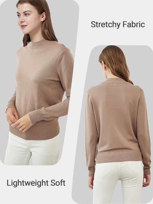 Bluza kaki, lejera pentru femei, cu maneci lungi, guler rotund, L [3]