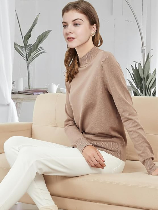 Bluza kaki, lejera pentru femei, cu maneci lungi, guler rotund, 2XL [2]