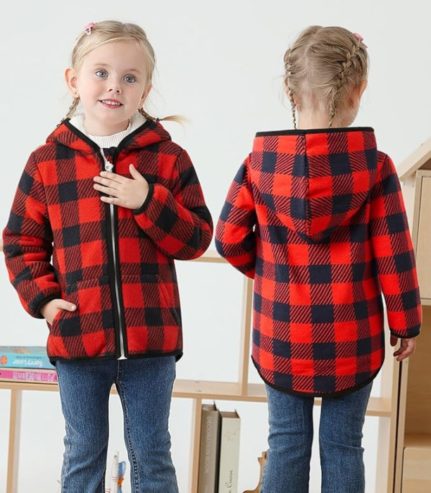 Bluza rosie in carouri, captusita pentru copii, cu maneci lungi, hanorac lejer 2-3 ani 92-98 cm [4]