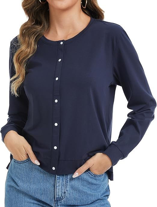 Bluza albastra lejera cu maneci lungi, cardigan de alaptare pentru femei, L [2]
