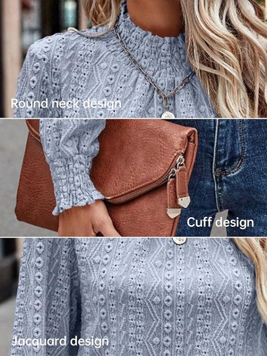 Bluza albastra lejera pentru femei, pulover respirabil, textura dantelata S [5]