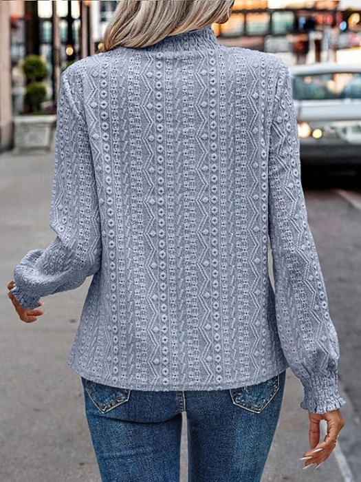 Bluza albastra lejera pentru femei, pulover respirabil, textura dantelata S [2]