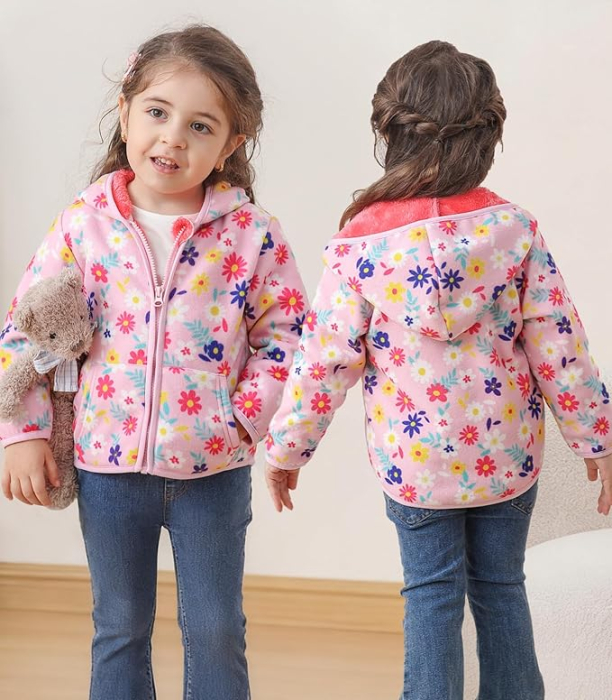 Bluza roz cu flori, captusita pentru copii, cu maneci lungi, hanorac lejer 3-4 ani 98-104 cm [3]