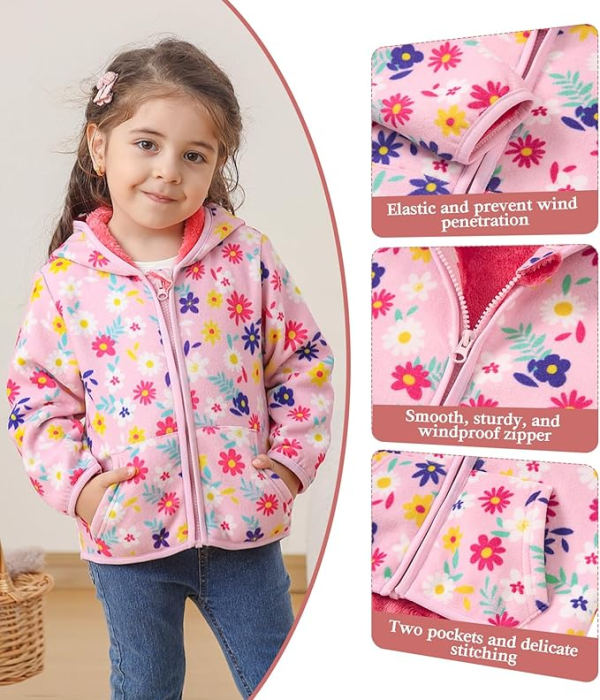 Bluza roz cu flori, captusita pentru copii, cu maneci lungi, hanorac lejer 3-4 ani 98-104 cm [6]
