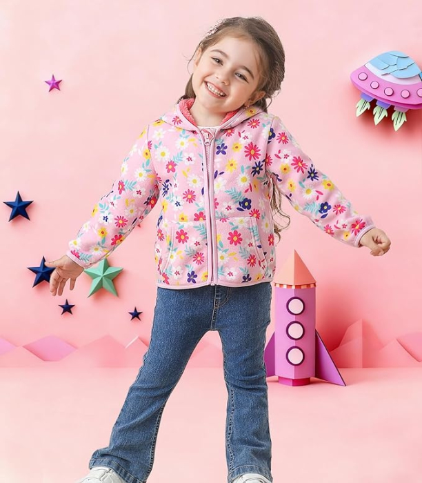 Bluza roz cu flori, captusita pentru copii, cu maneci lungi, hanorac lejer 3-4 ani 98-104 cm [4]