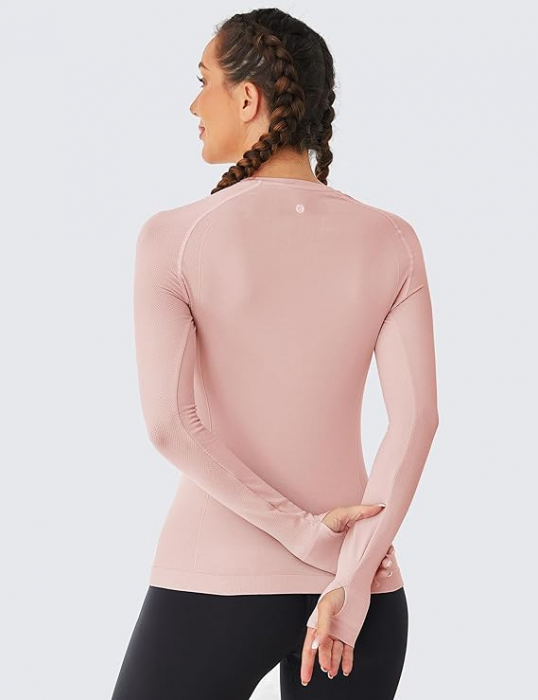 Bluza sport pe corp, cu maneca lunga,  fixare pe degete, Roz M [2]