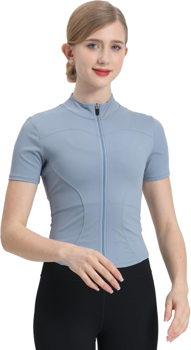 Bluza sport, cu maneca scurta, pe gat cu fermoar, bleu S [5]
