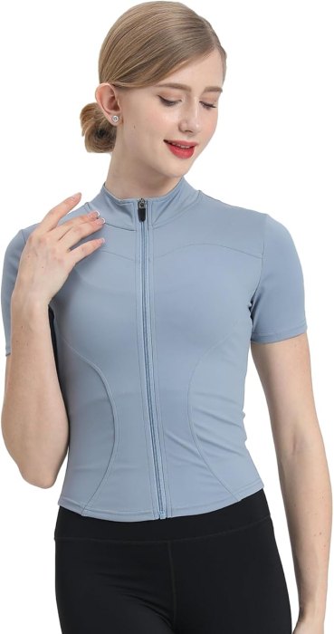 Bluza sport, cu maneca scurta, pe gat cu fermoar, bleu S [4]