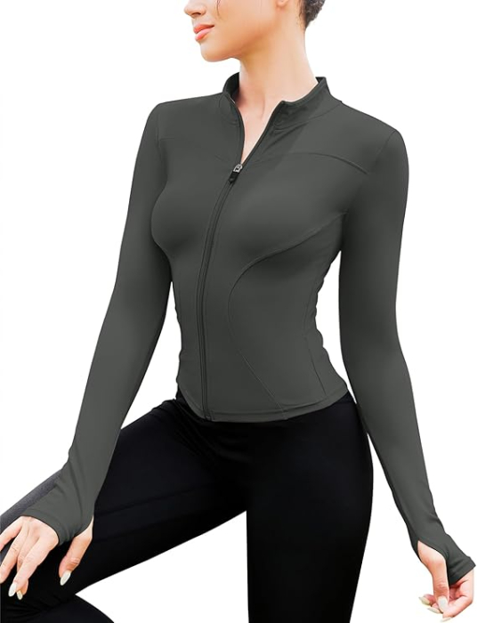 Bluza gri sport, cu maneca lunga, pe corp, cu fermoar, respirabila XS [4]