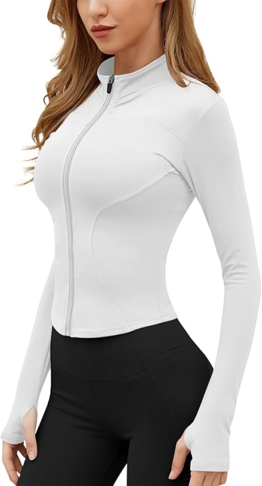 Bluza sport, cu maneca lunga, pe corp, cu fermoar, respirabila Alba S [7]