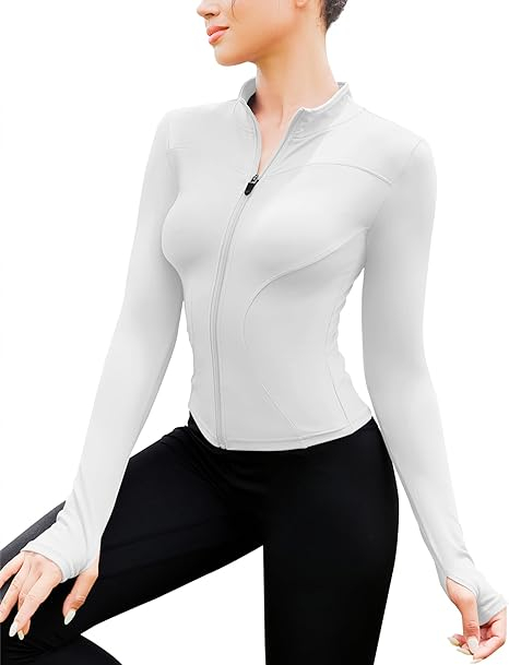 Bluza sport, cu maneca lunga, pe corp, cu fermoar, respirabila Alba S [3]