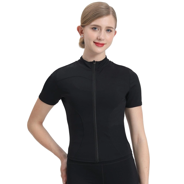 Bluza sport, cu maneca scurta, pe gat cu fermoar, Negru M [1]