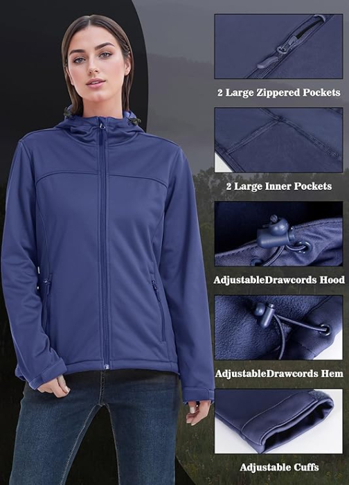 Jacheta albastra sport impermeabila pentru femei, captusita flee, respirabila, 2XL [6]