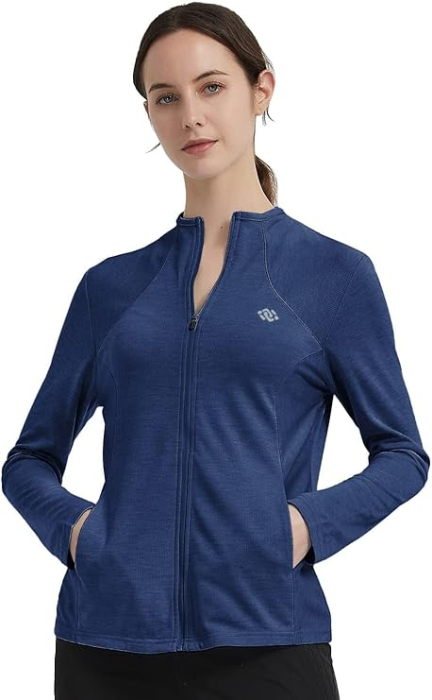 Bluza sport pentru femei, cu fermoar si buzunare, albastru inchis XS [3]