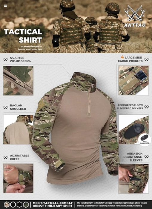 Bluza tactica respirabila pentru barbati, pe corp, protectie UV, buzunare, 3XL [4]