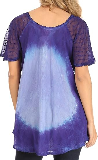 Bluza subtire cu maneca scurta, din sifon, marime universala mov cu model [2]