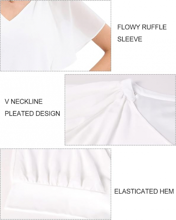 Bluza subtire eleganta, din sifon, cu maneca scurta si decolteu in V, alba L [4]