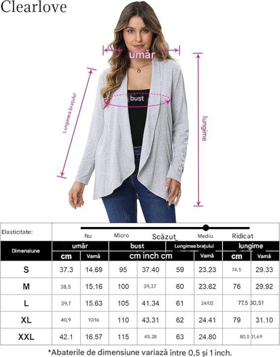 Bluza subtire cu maneci lungi, cardigan pentru femei, Gri L [7]