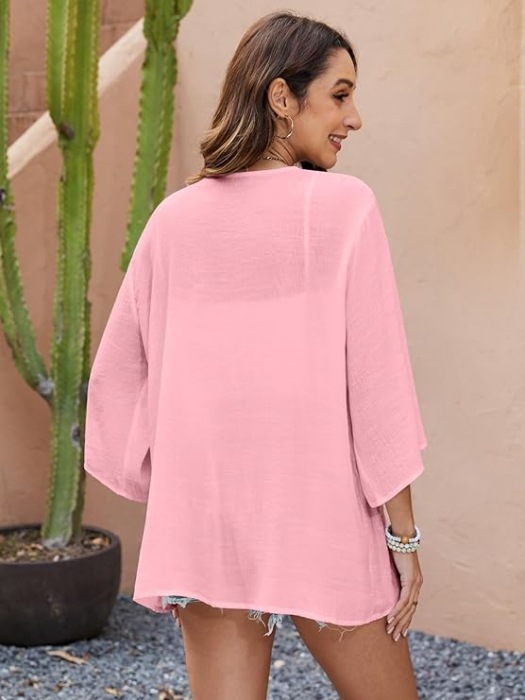 Bluza subtire cu maneci lungi, cardigan pentru femei, Roz 2XL [4]