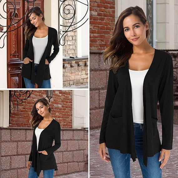 Bluza subtire cu maneci lungi, cardigan pentru femei, negru S [3]