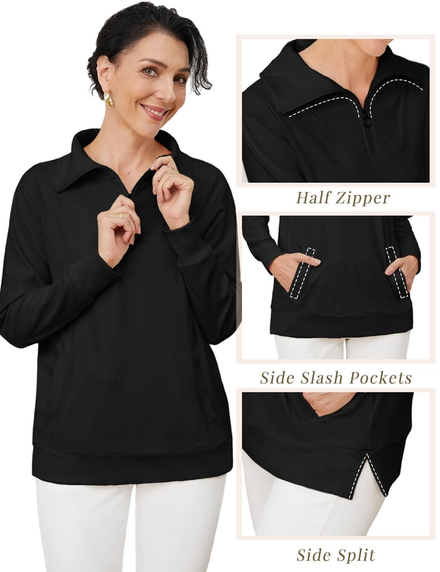 Bluza tricotata, cu maneca lunga, decolteu in V cu fermoar, neagra L [4]
