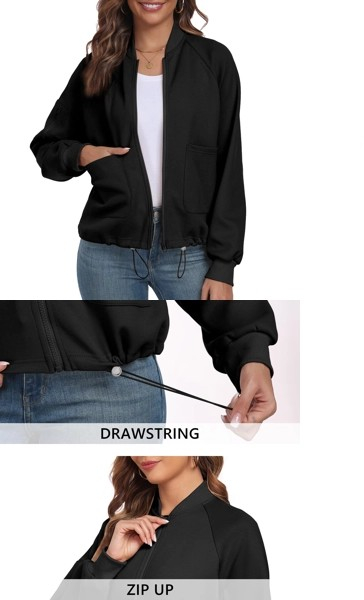 Bluza sport, cu maneca lunga, decolteu in V cu fermoar, neagra L [2]