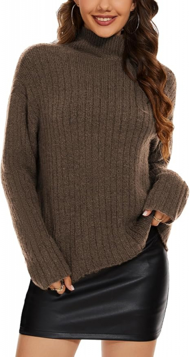 Bluza tricotata, cu maneca lunga, pe gat,Maro M [1]