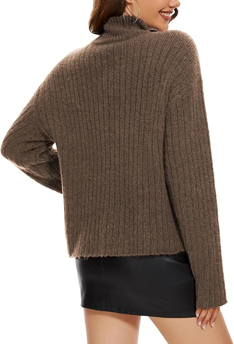 Bluza tricotata, cu maneca lunga, pe gat,Maro M [4]