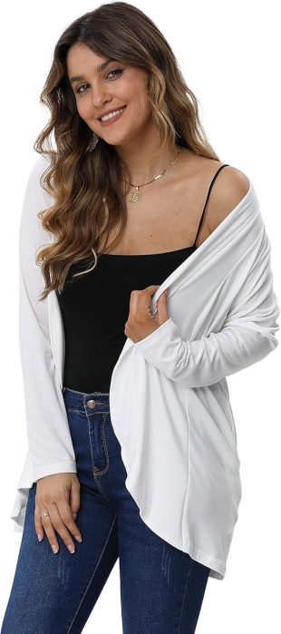 Bluza subtire cu maneci lungi, cardigan pentru femei, Alb M [4]