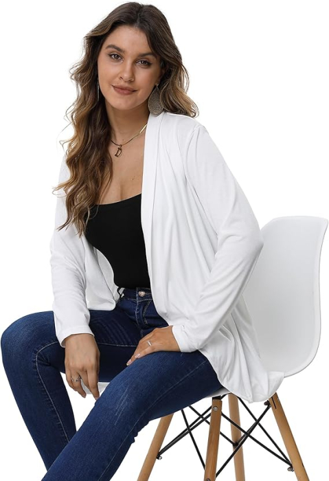 Bluza subtire cu maneci lungi, cardigan pentru femei, Alb M [5]