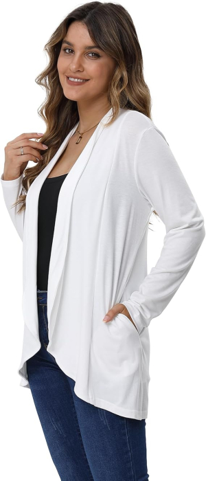 Bluza subtire cu maneci lungi, cardigan pentru femei, Alb M [2]