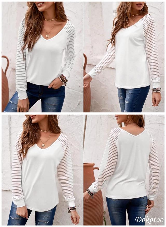 Bluza larga cu maneci lungi, alba cu dungi transparente S [4]