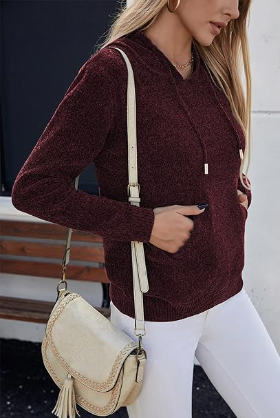 Bluza tricotata larga cu maneci lungi, pulover pentru femei, visinie M [4]