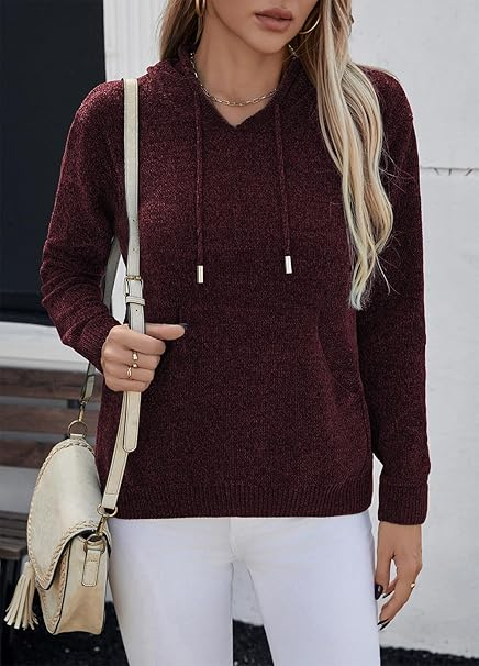Bluza tricotata larga cu maneci lungi, pulover pentru femei, visinie M [2]