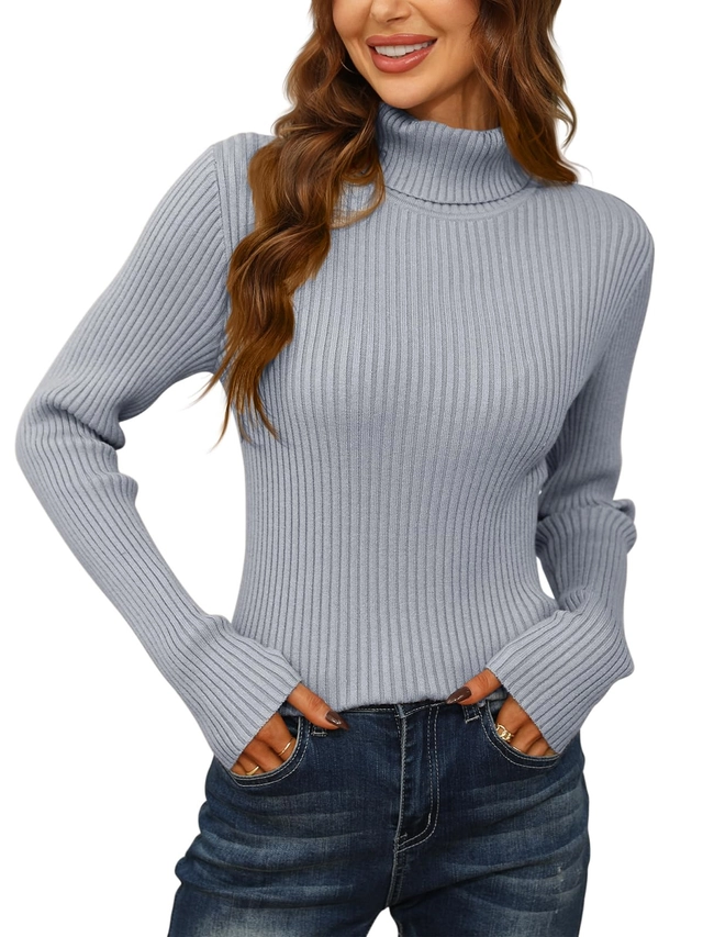 Bluza tricotata larga cu maneci lungi, pulover pentru femei, gri XL [2]