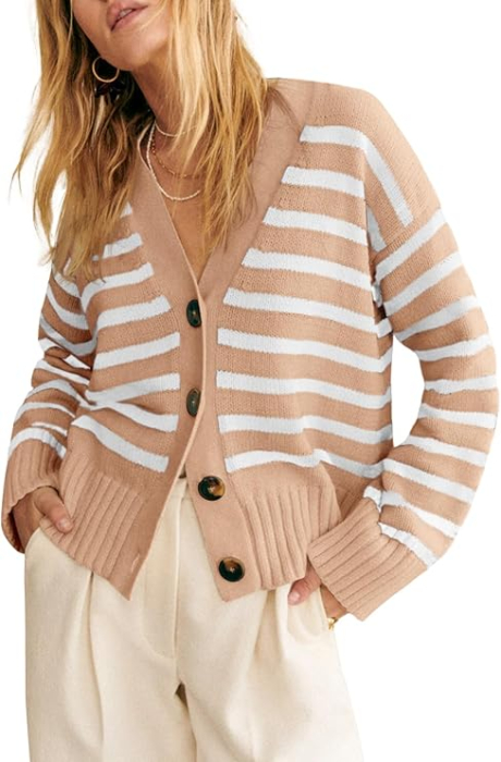 Bluza tricotata larga cu maneci lungi, cardigan pentru femei, Crem M [1]