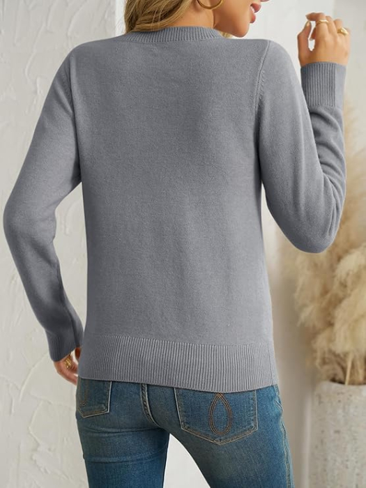 Bluza tricotata lejera cu maneci lungi, pulover pentru femei, gri L [4]
