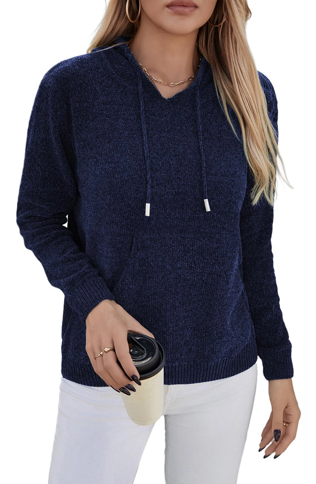 Bluza tricotata larga cu maneci lungi, pulover pentru femei, albastra XL [1]