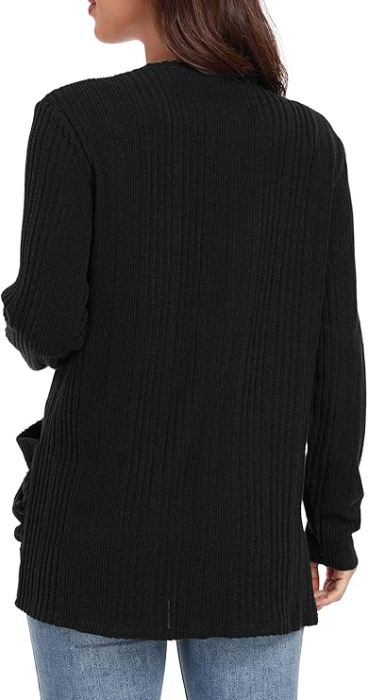 Bluza tricotata lejera cu maneci lungi, cardigan pentru femei, Negru L [4]
